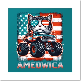 4th of July independence. Monster truck cat lovers Posters and Art